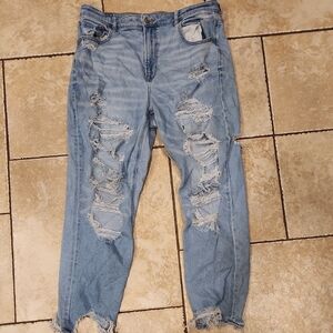 American Eagle Outfitters Ripped Boyfriend Jeans in Light Blue